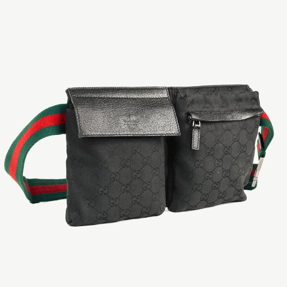 Gucci Black GG Canvas Leather-Trim Belt Bag - Picture 2 of 13